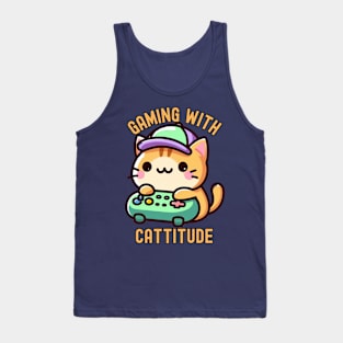 Gamer cat playing Video games Tank Top